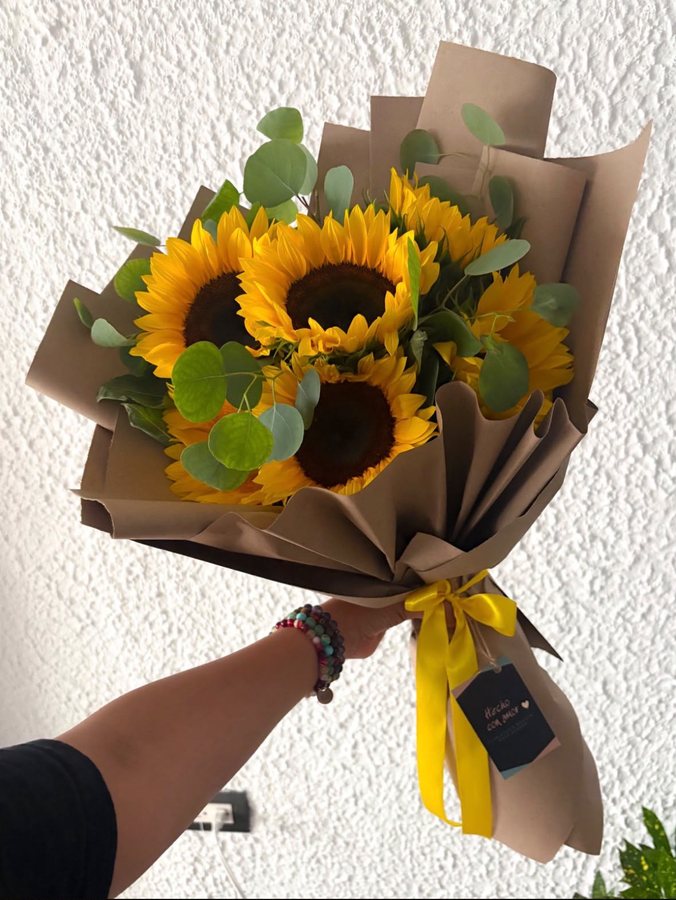 Bouquet Clasic Sunflower 6 girasoles con eucalipto dólar entrega hoy en Bogotá